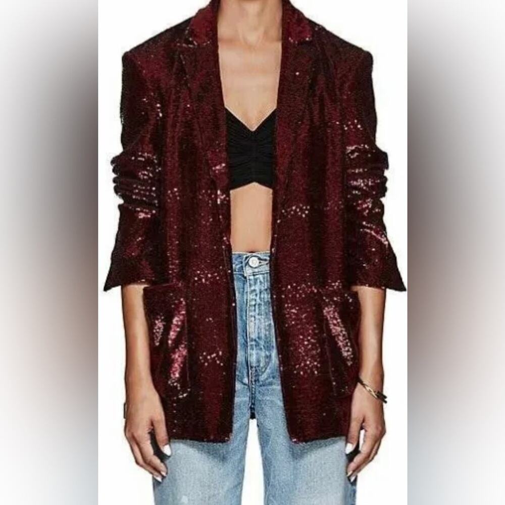 A.L.C. Open Front Sequin Blazer Red - image 1